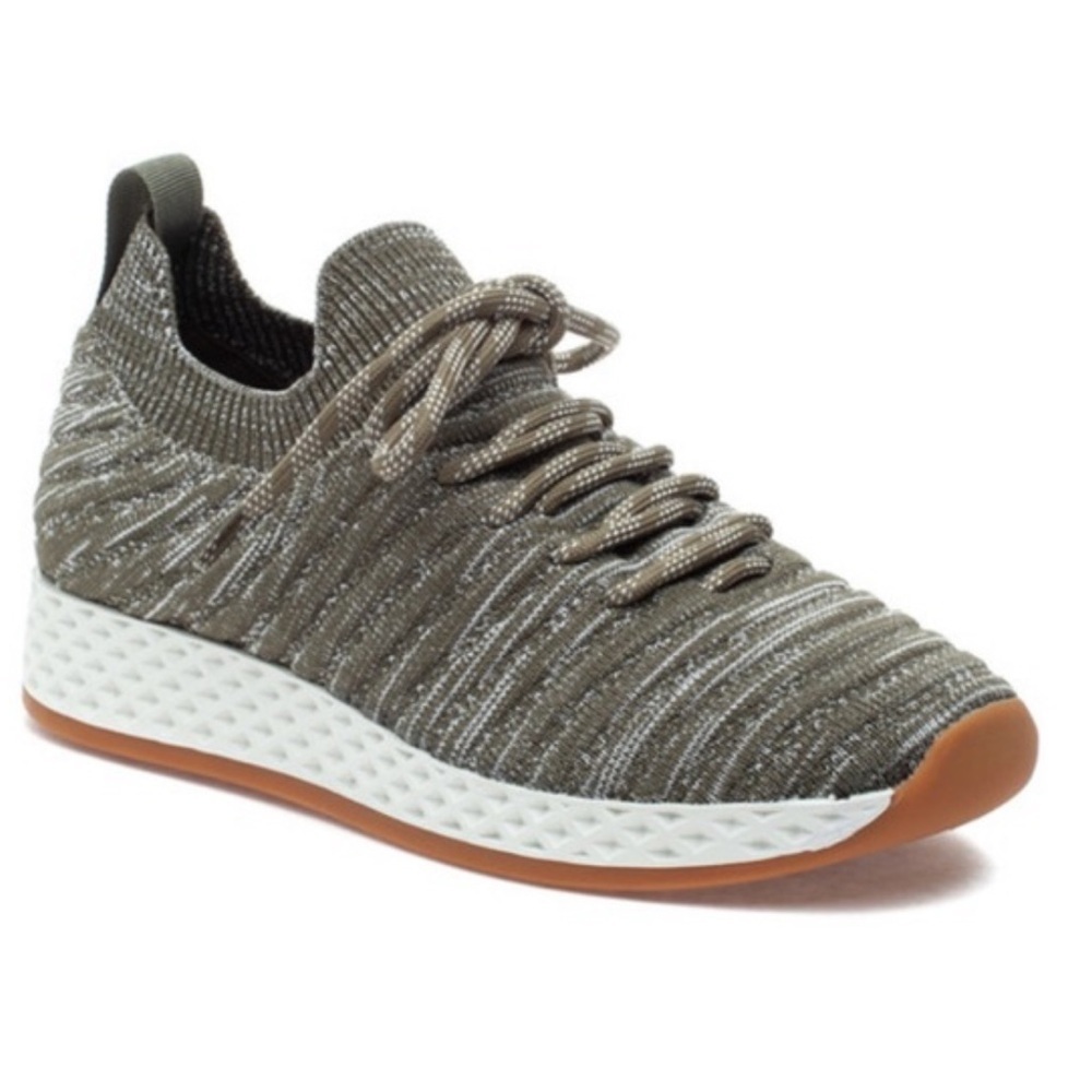 NWT Urban Sport By J Slides Women’s Khaki 2 Tone Knit Slip On Sneakers, Size 7.5